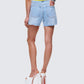 Women's blue cotton shorts close-up detail – FINESSE