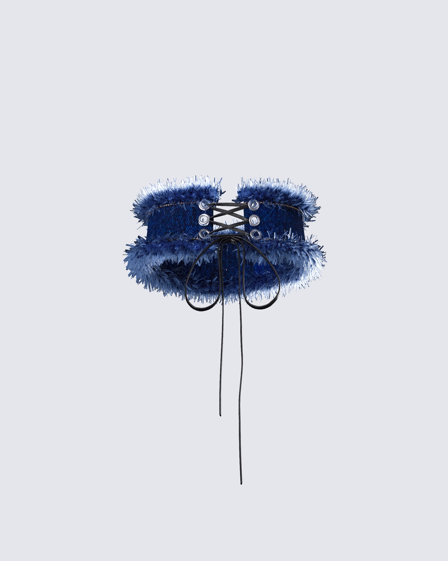 Blue choker styled on model – FINESSE
