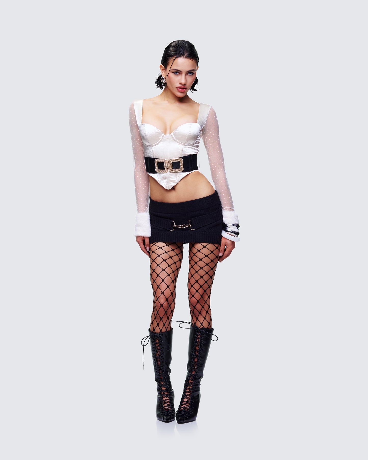Layla Black Knit Trim Belt Mini Skirt