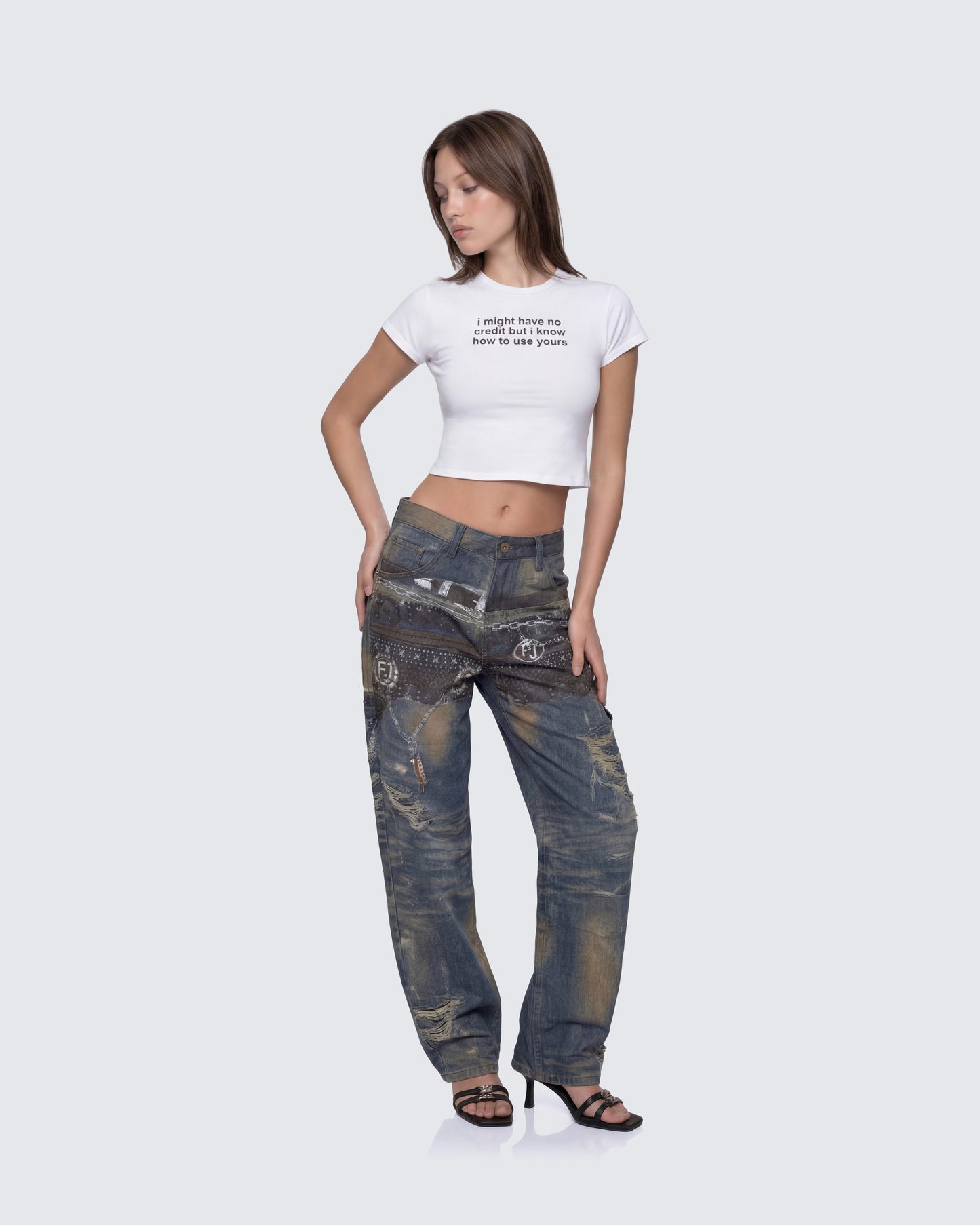Octavia Multi Printed Denim Wide Leg Jean