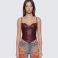 Sway Burgundy Leather Look Gold Trim Corset Top
