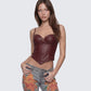 Sway Burgundy Leather Look Gold Trim Corset Top