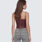 Sway Burgundy Leather Look Gold Trim Corset Top