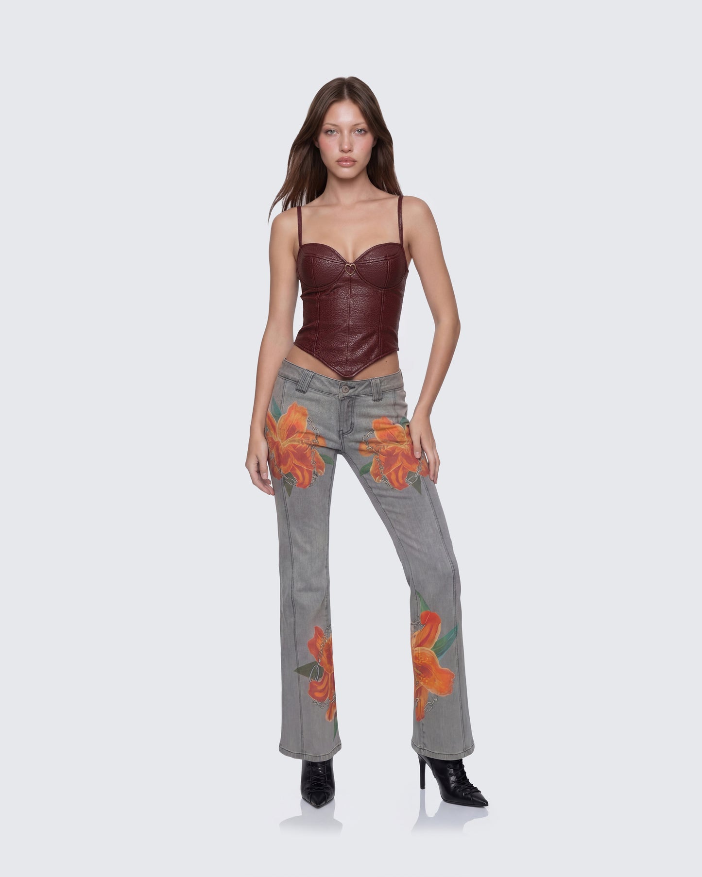 Sway Burgundy Leather Look Gold Trim Corset Top