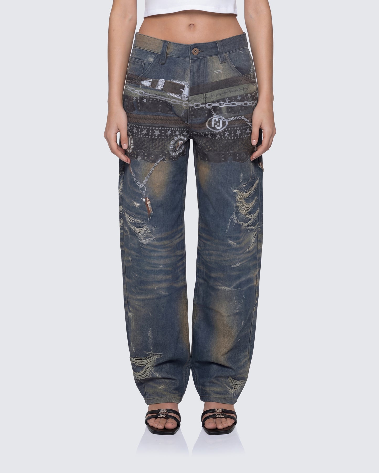 Octavia Multi Printed Denim Wide Leg Jean