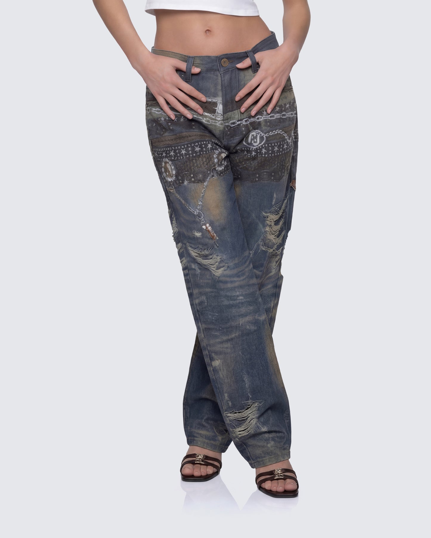 Octavia Multi Printed Denim Wide Leg Jean