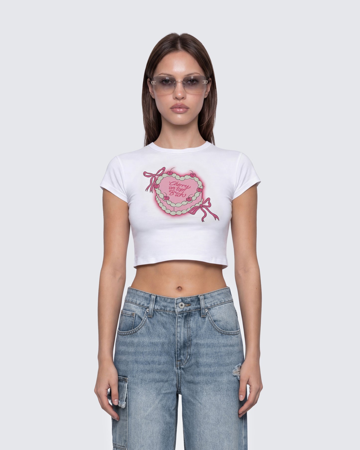 Terry White Graphic Baby Tee