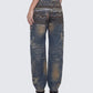 Octavia Multi Printed Denim Wide Leg Jean