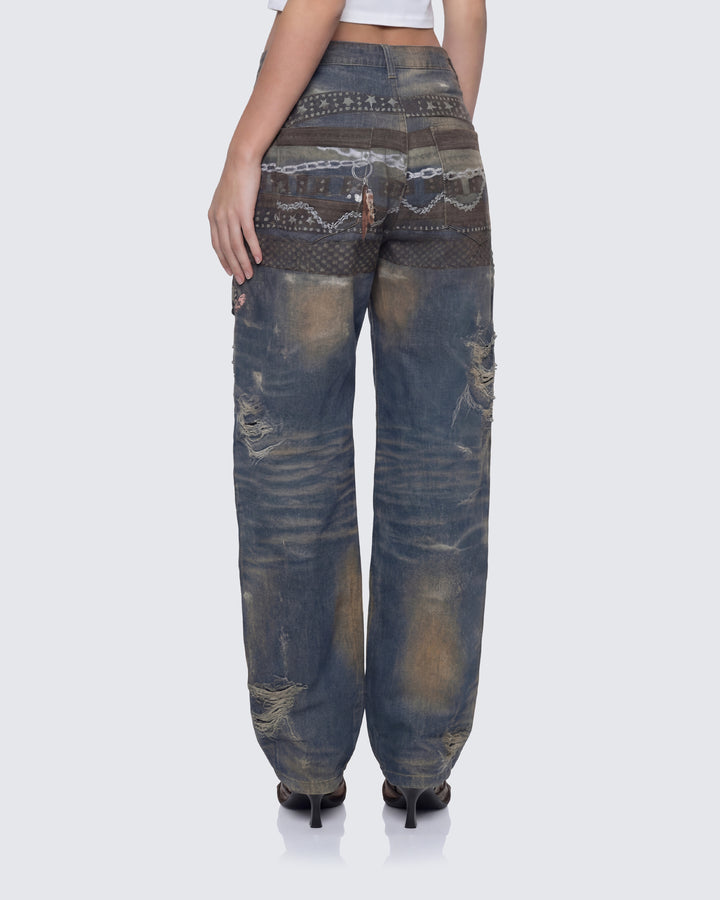 Octavia Multi Printed Denim Wide Leg Jean