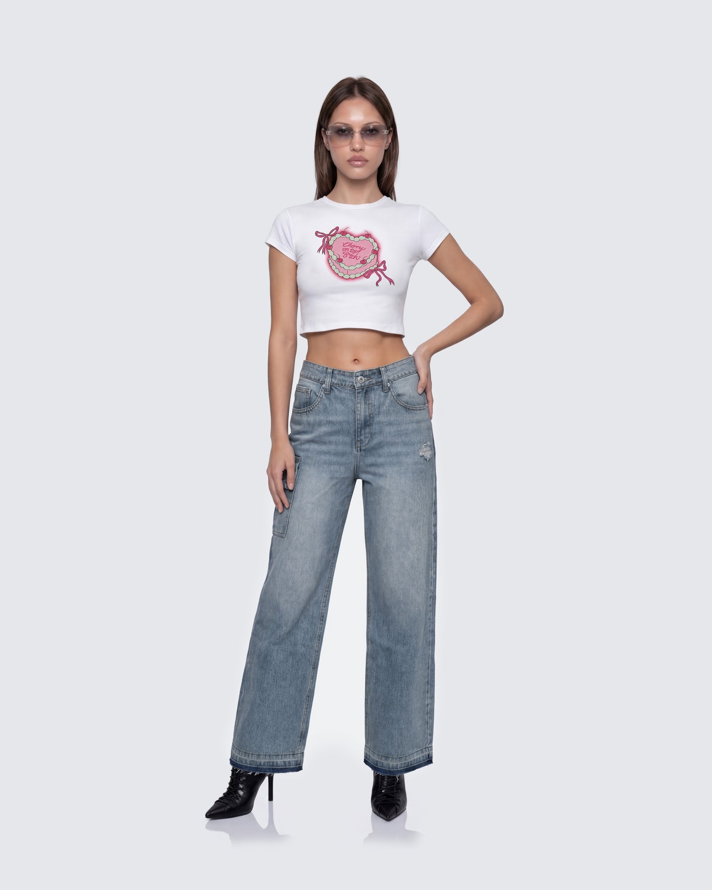 Terry White Graphic Baby Tee