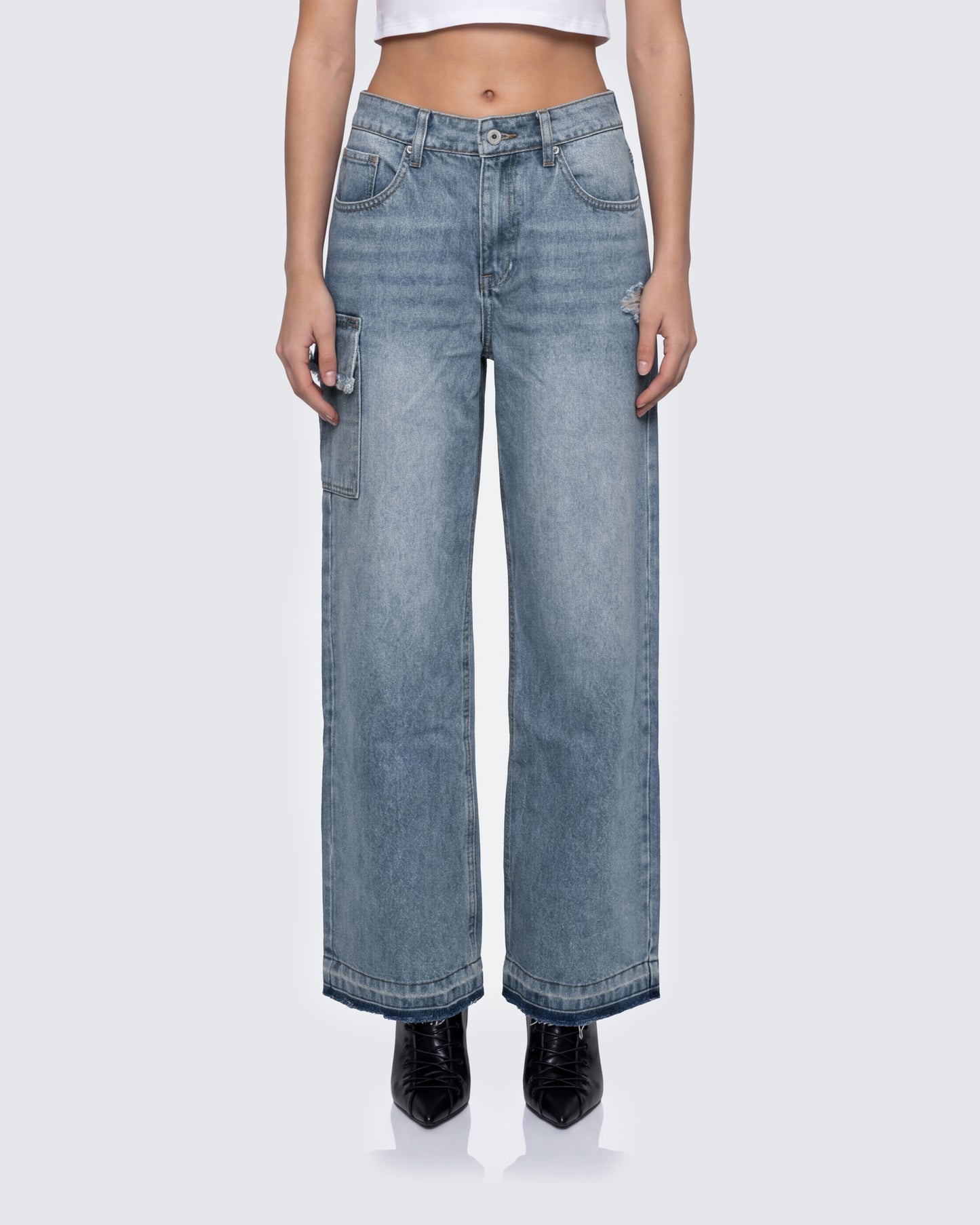 Stems Blue Cargo Boyfriend Low Waist Jean