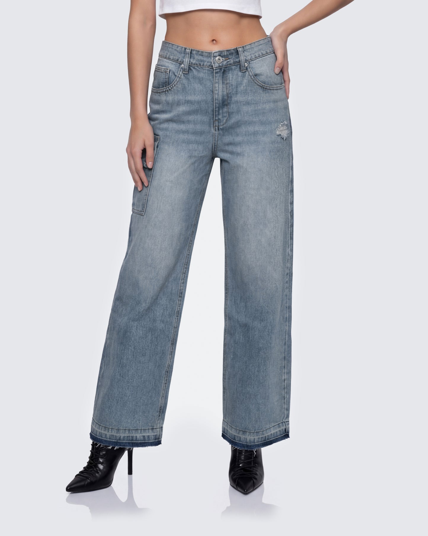 Stems Blue Cargo Boyfriend Low Waist Jean