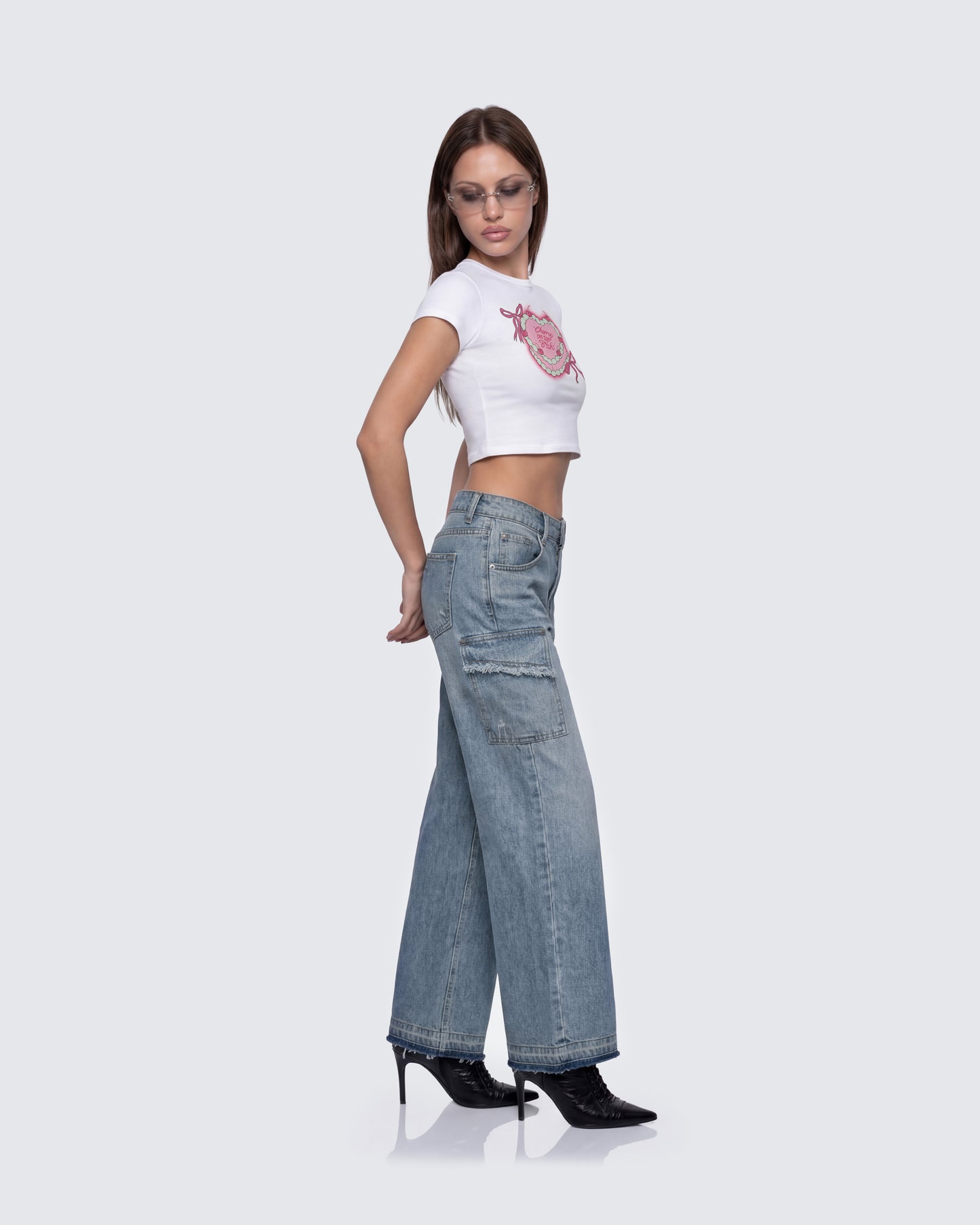 Stems Blue Cargo Boyfriend Low Waist Jean