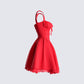 Women's red cotton mini dress front view – FINESSE