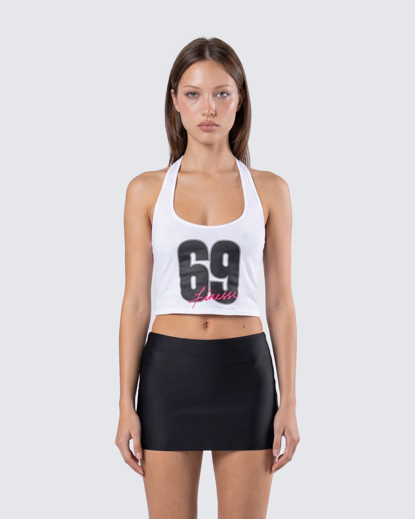 Shiloh White Graphic Halter Tank