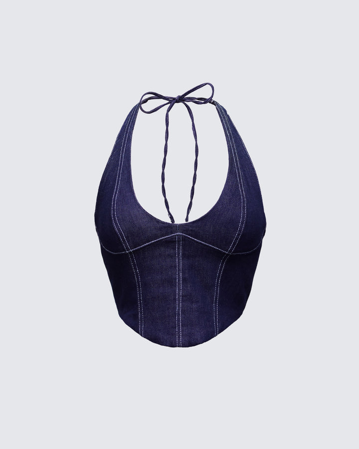 Women's blue cotton halter top – FINESSE