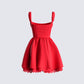 Women's red cotton mini dress styled on model – FINESSE