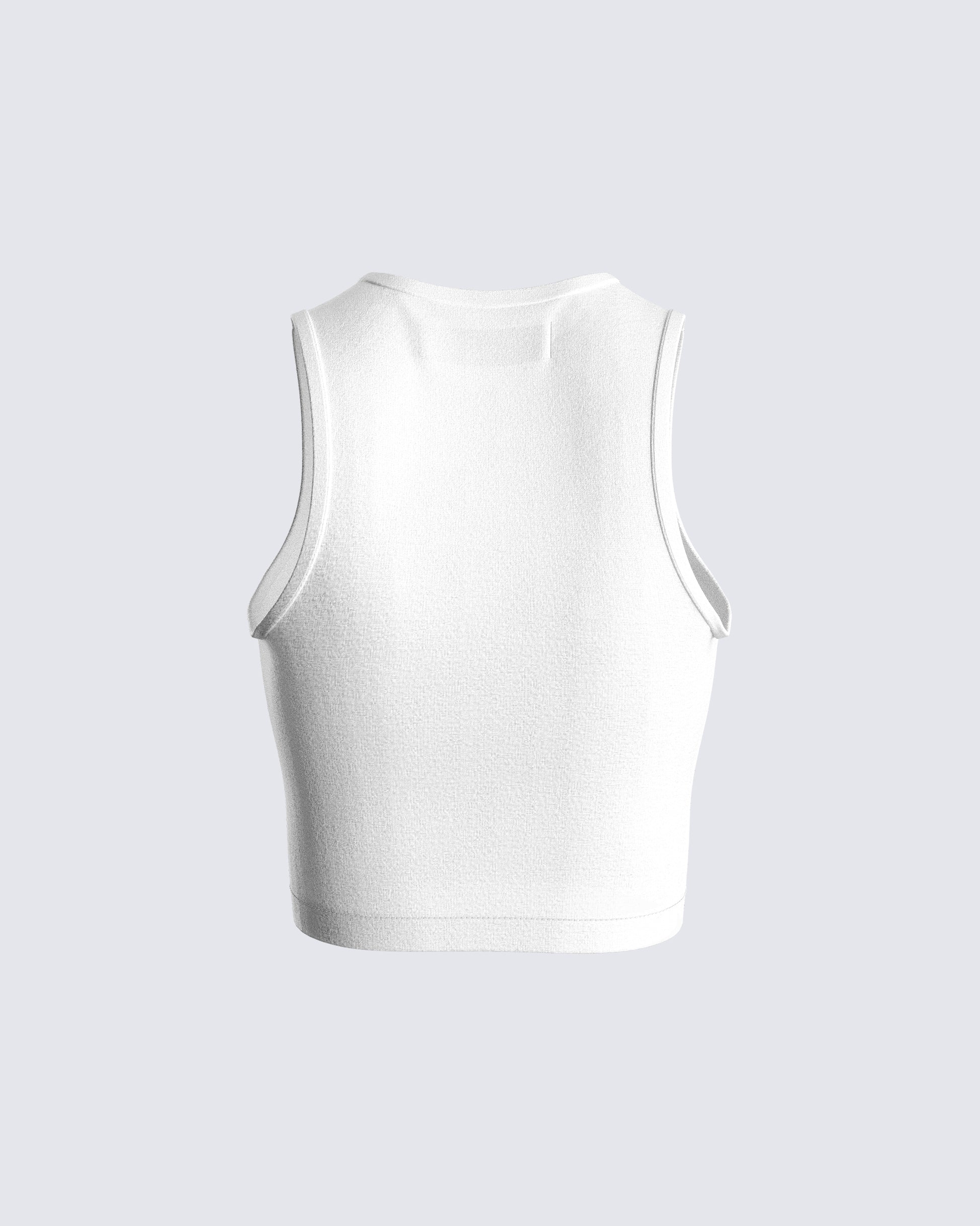 Women's white cotton top styled on model – FINESSE