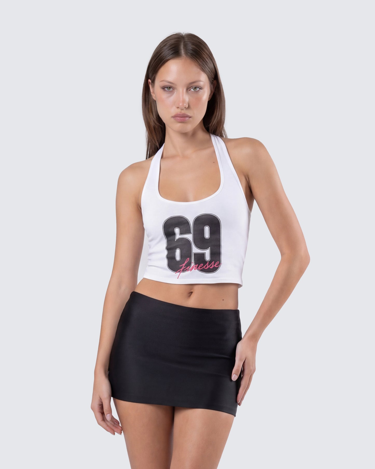 Shiloh White Graphic Halter Tank