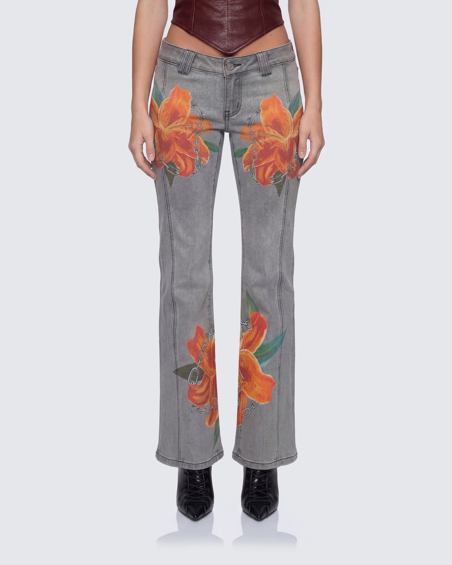Jojo Grey Denim Flower Painted Jeans