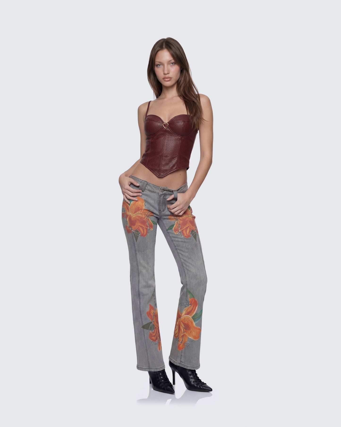 Jojo Grey Denim Flower Painted Jeans