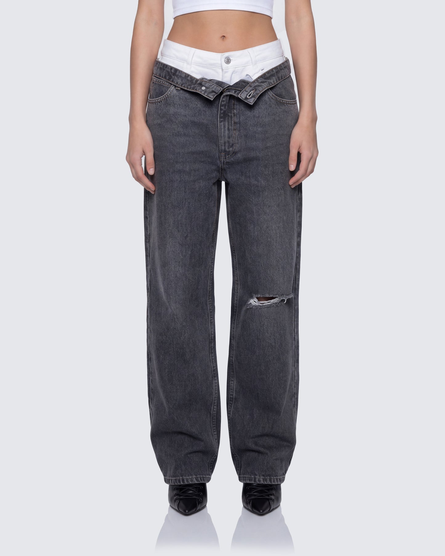 Saxony Grey Double Layer Baggy Jeans