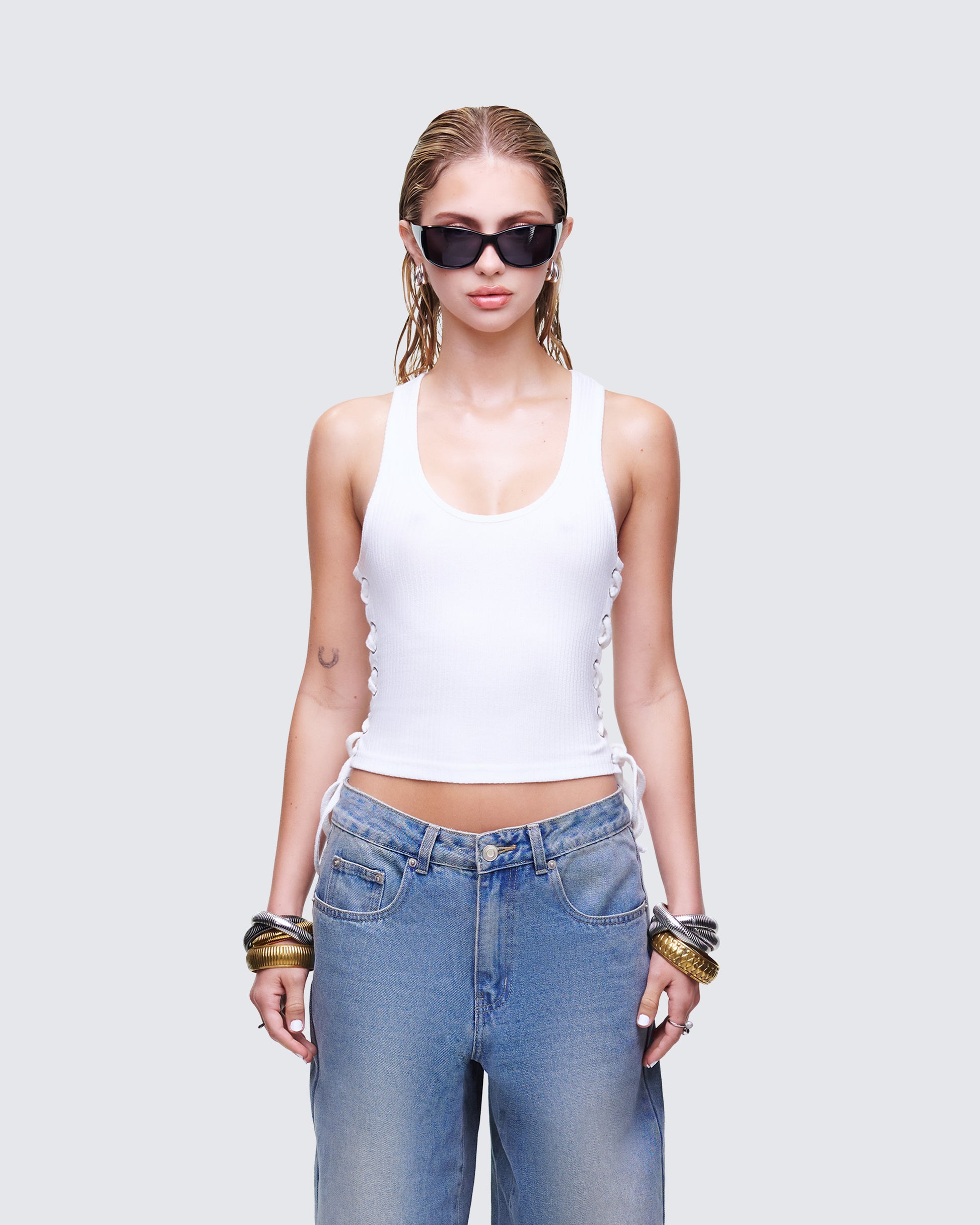 Women's white tank top front view – FINESSE