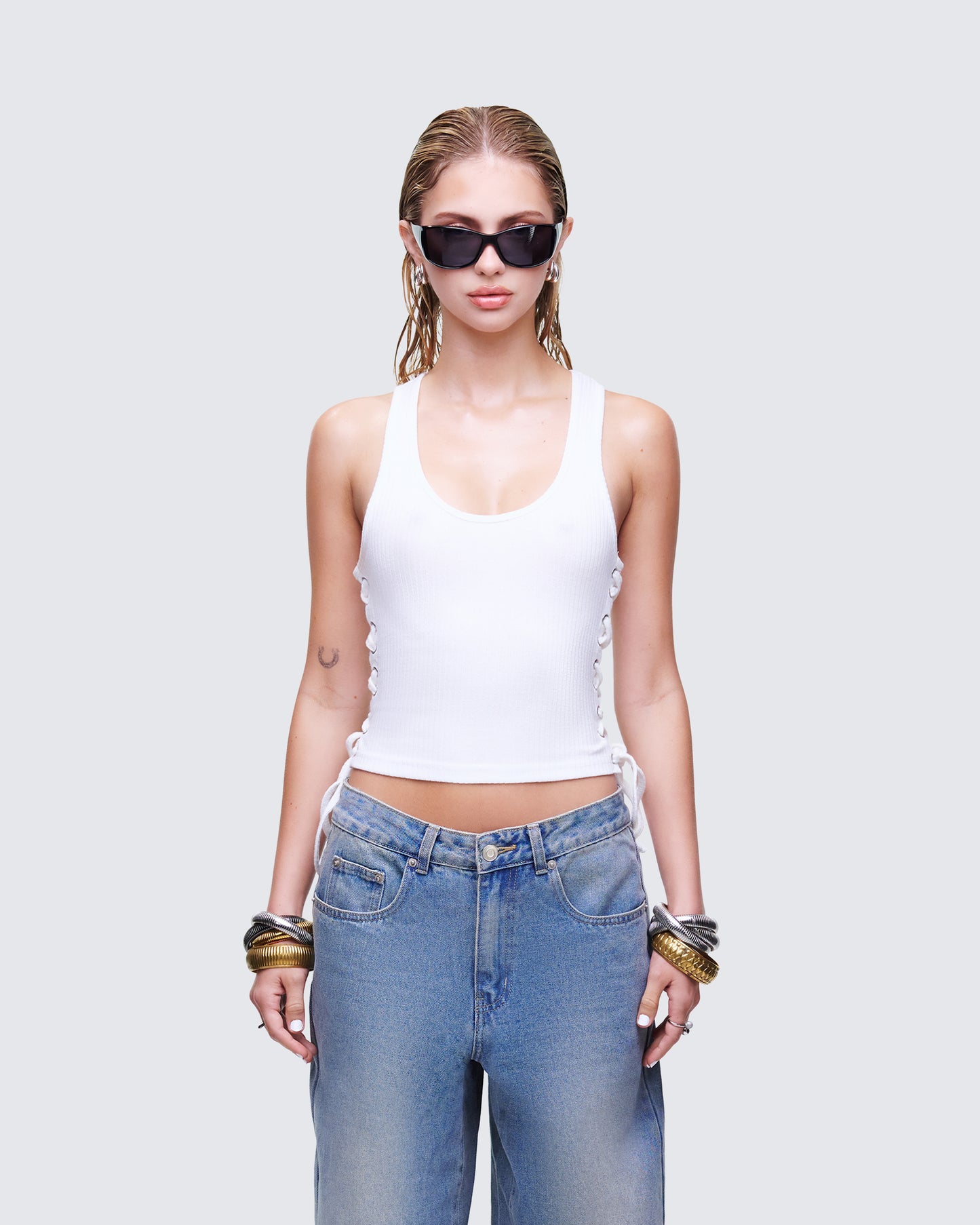 Women's white tank top front view – FINESSE