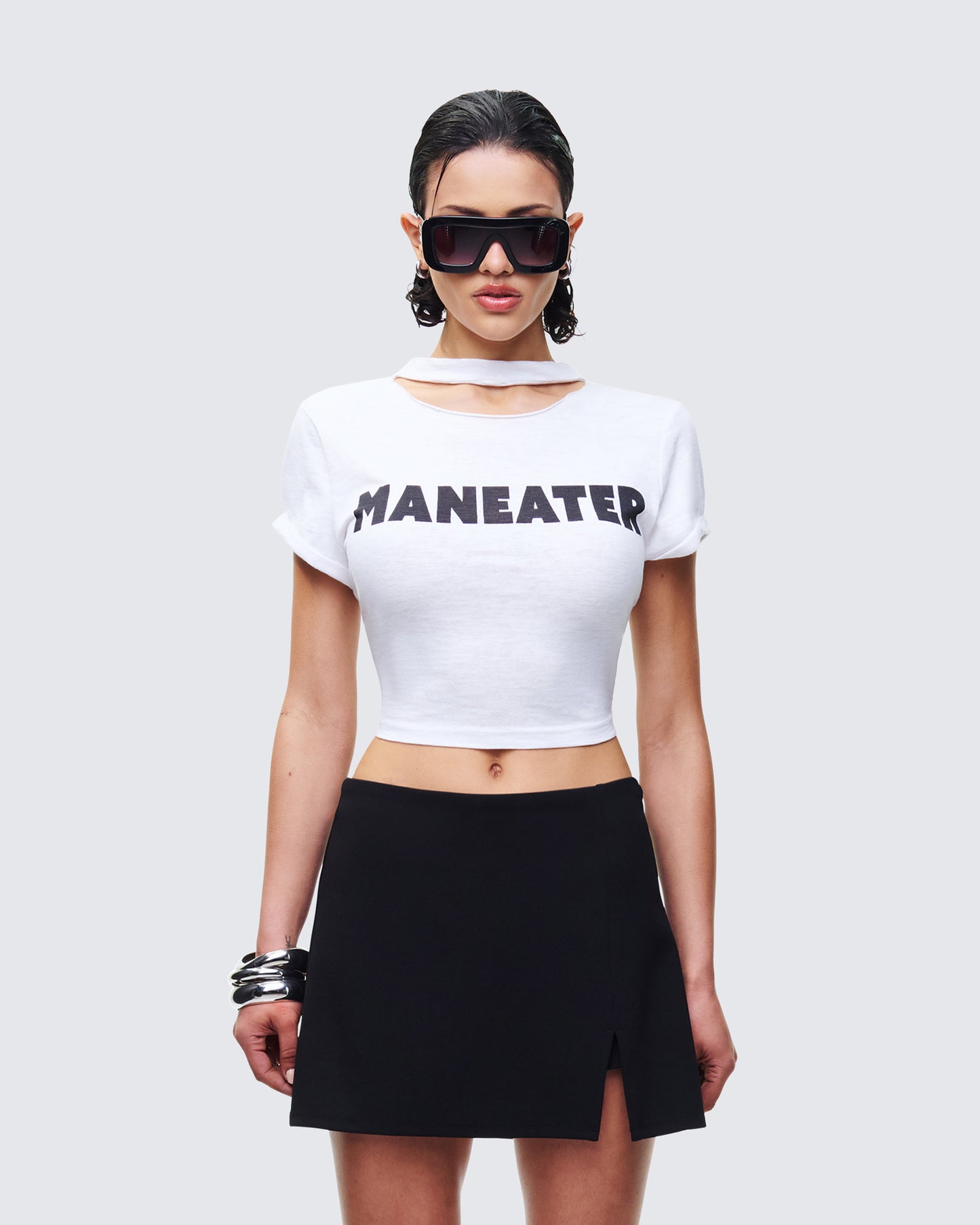 Women's white cotton top front view – FINESSE