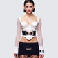 Rae Ivory Fur Cuff Corset Top model front
