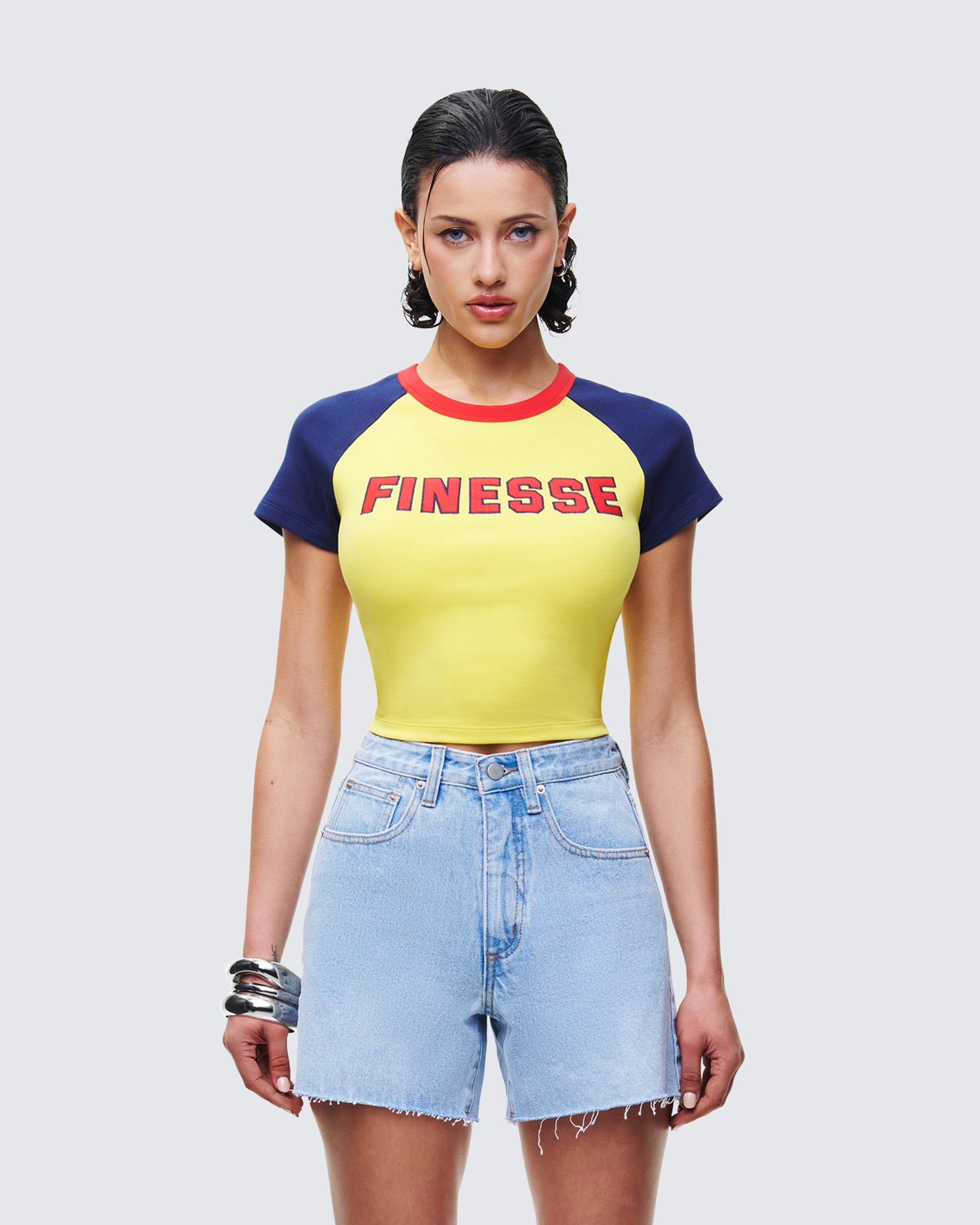 Women's yellow cotton top front view – FINESSE