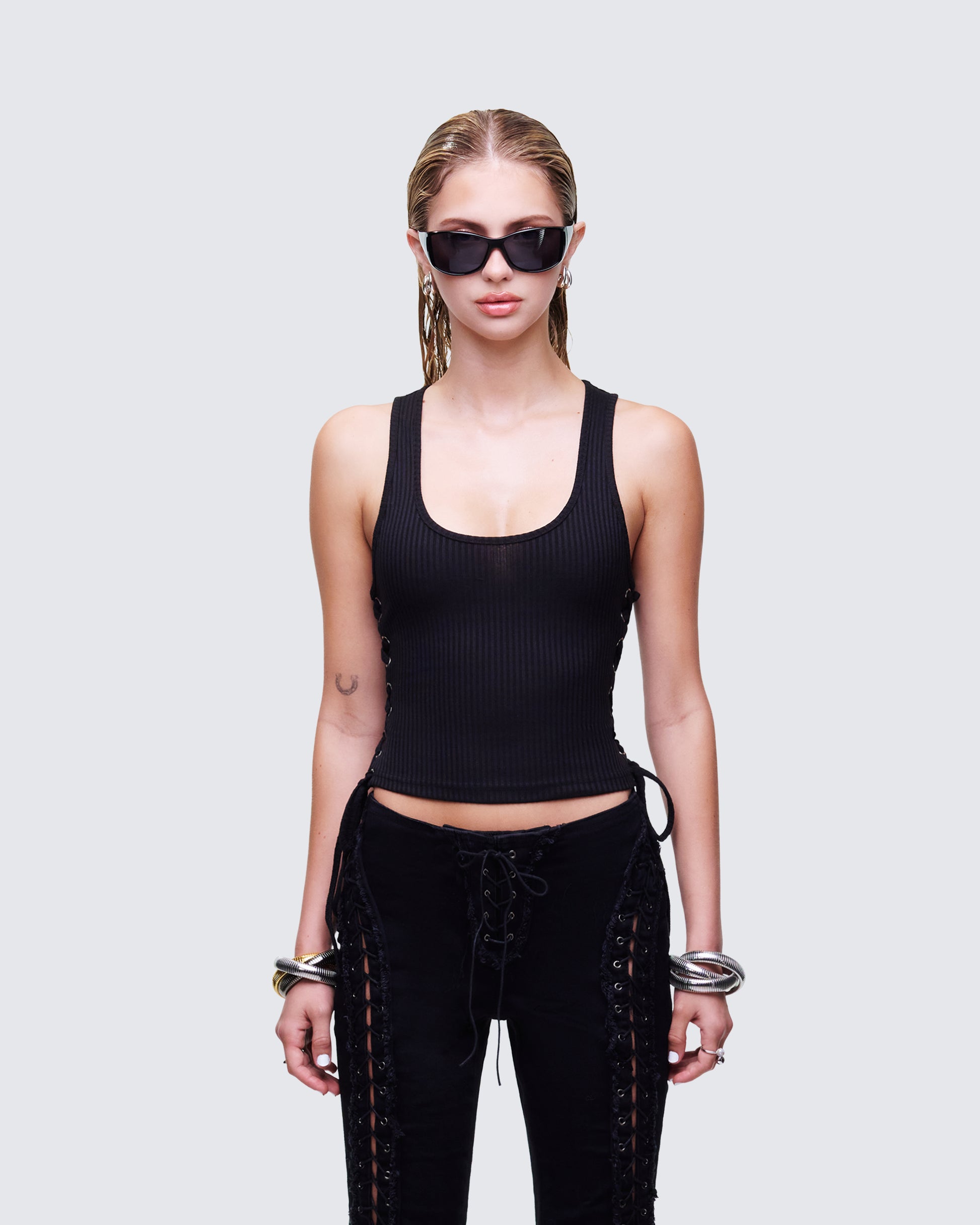 Women's black tank top front view – FINESSE