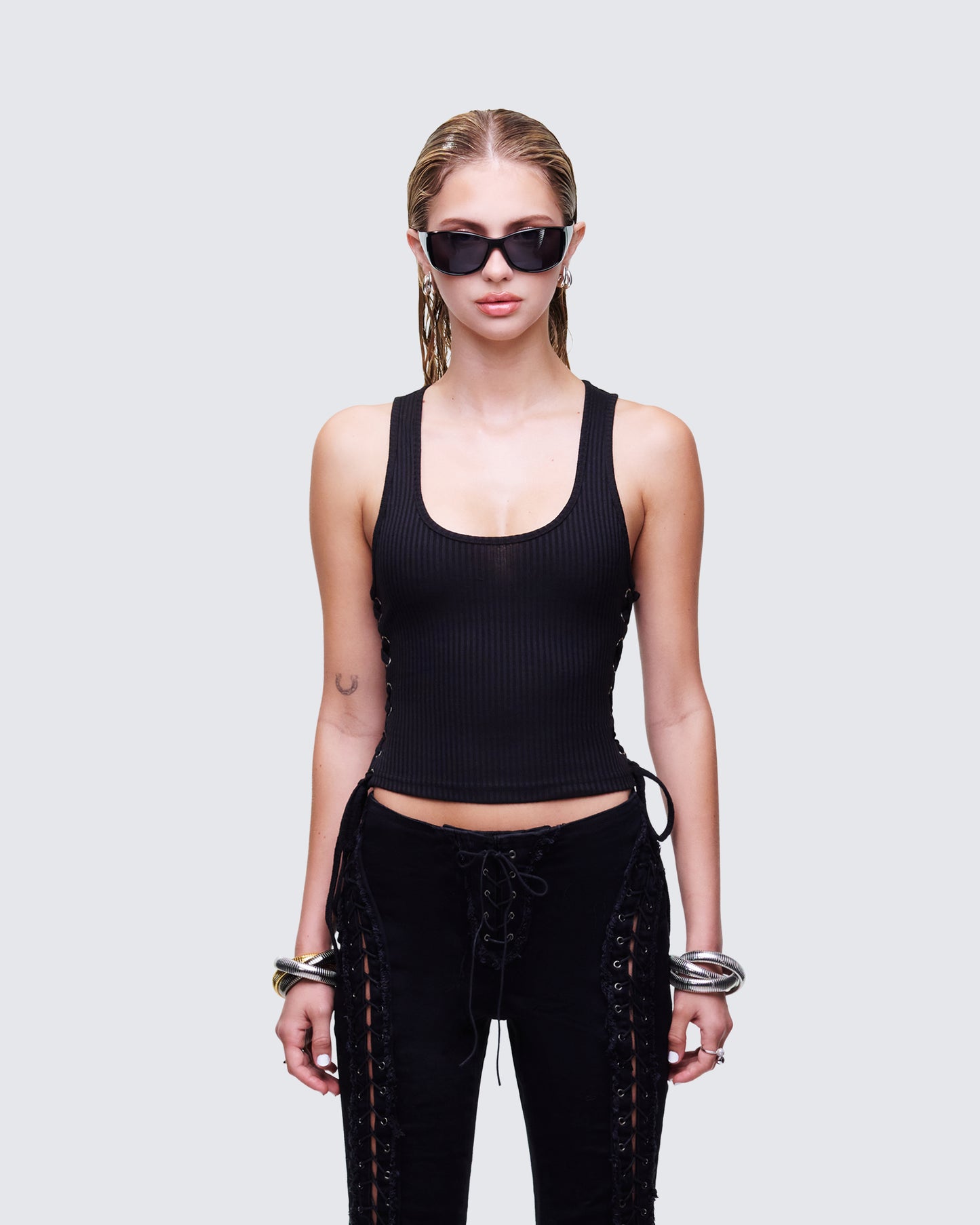 Women's black tank top front view – FINESSE