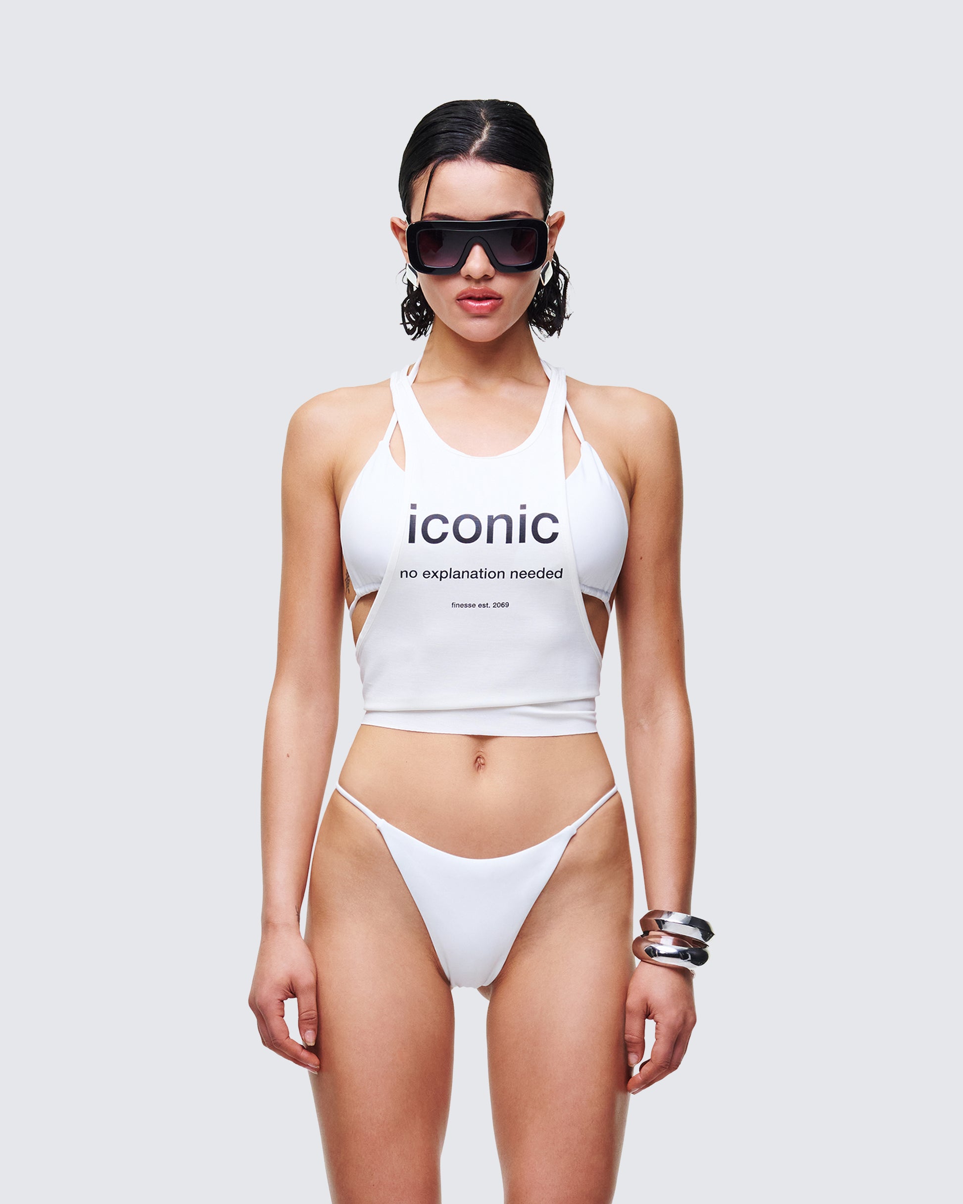 Women's white tank top front view – FINESSE