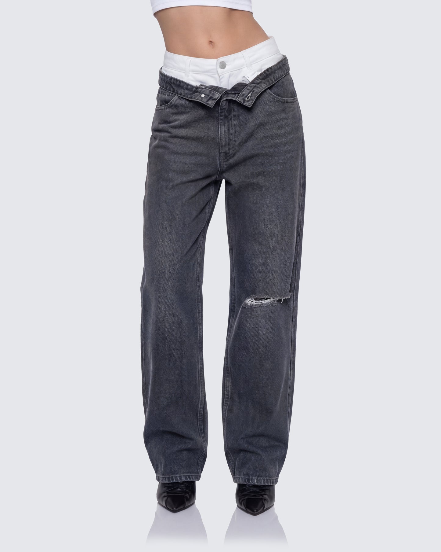 Saxony Grey Double Layer Baggy Jeans