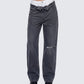Saxony Grey Double Layer Baggy Jeans