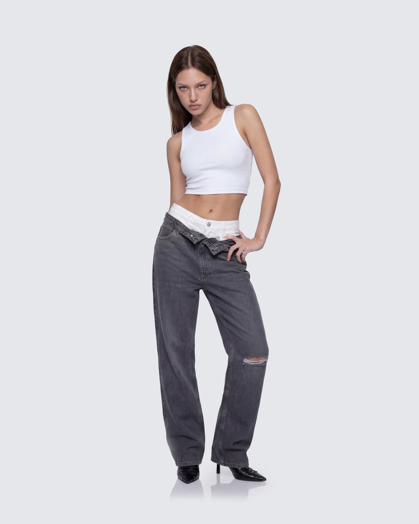 Saxony Grey Double Layer Baggy Jeans
