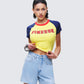 Women's yellow cotton top styled on model – FINESSE