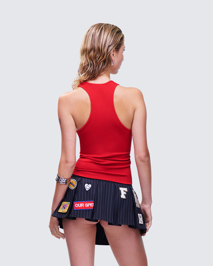 Women's red cotton tank top close-up detail – FINESSE