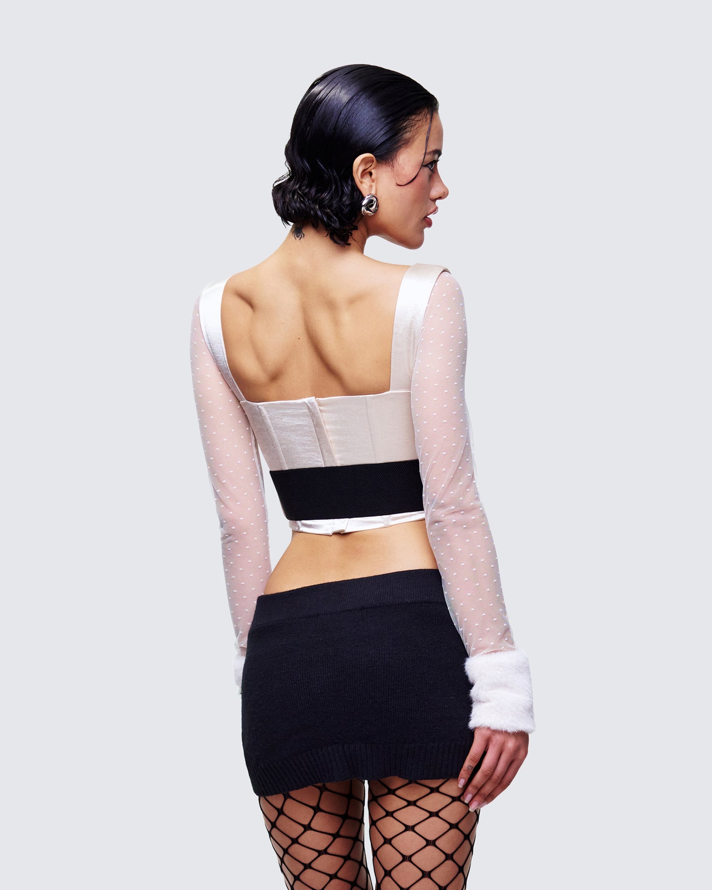 Rae Ivory Fur Cuff Corset Top