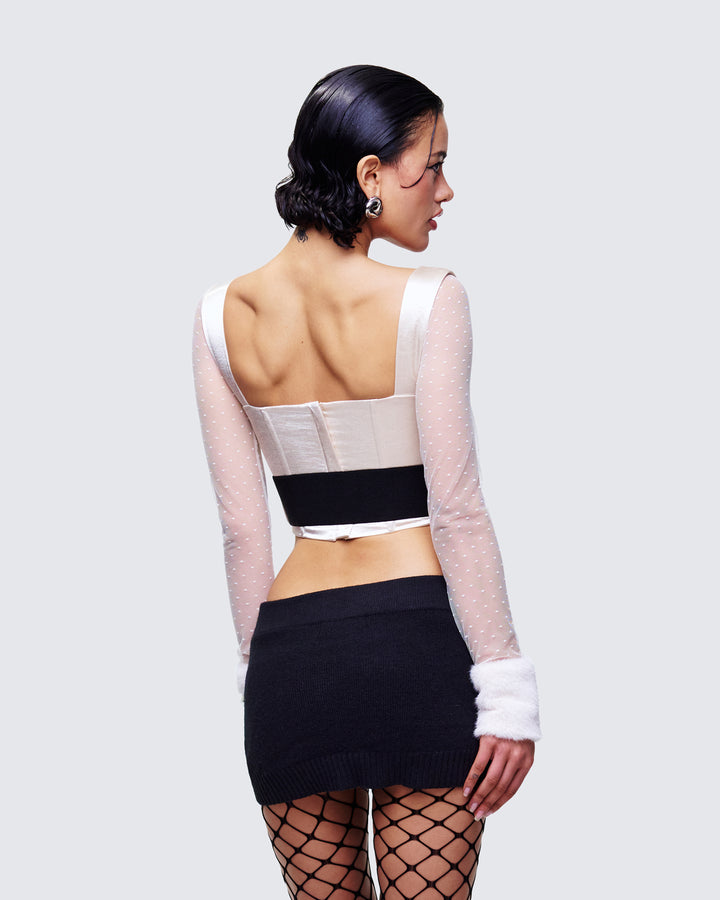 Rae Ivory Fur Cuff Corset Top
