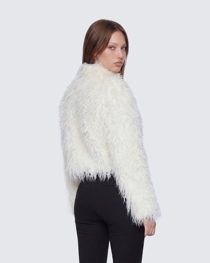 Abiba White Faux Fur Boxy Jacket