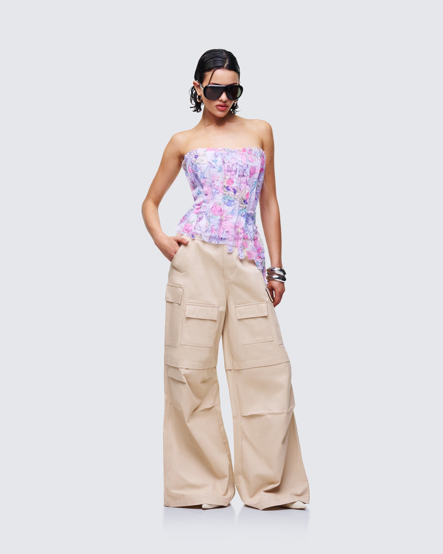 Claudette Lilac Printed Chiffon Corset Top