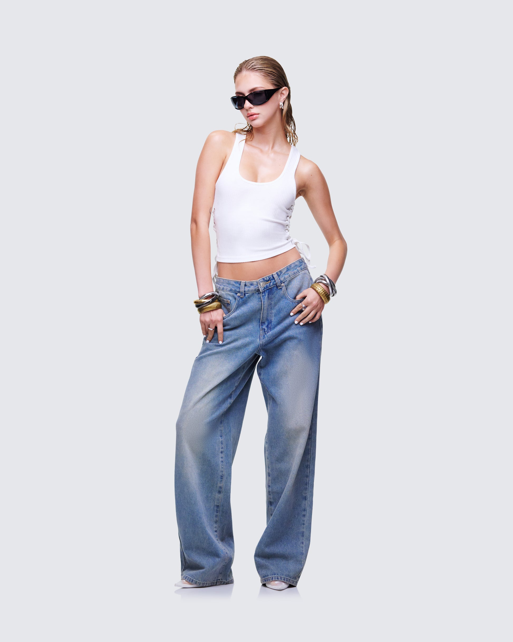 Women's white tank top alternate angle – FINESSE