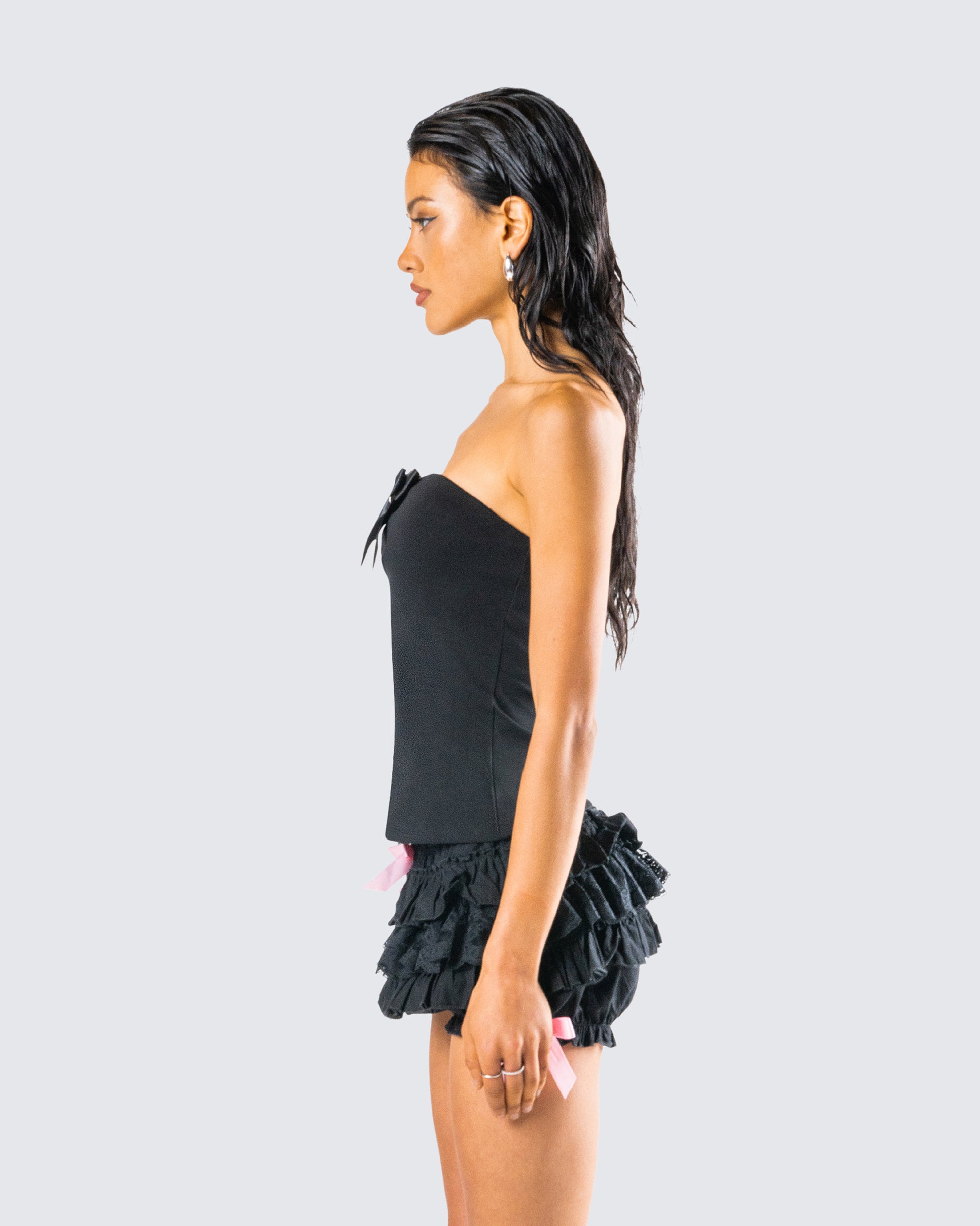 Women's black cotton top alternate angle – FINESSE