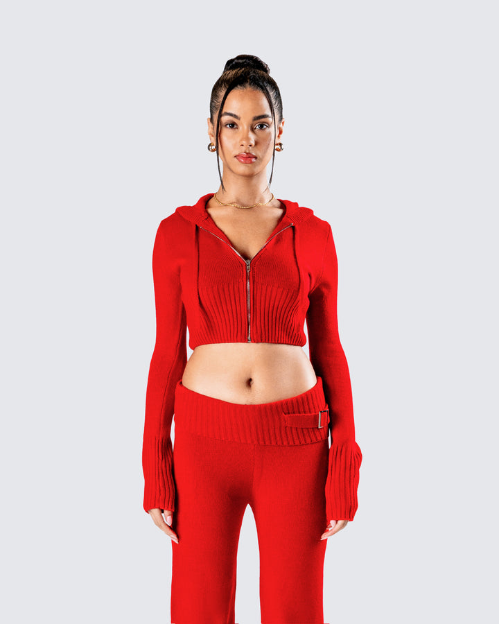 Women's red jacket close-up detail – FINESSE