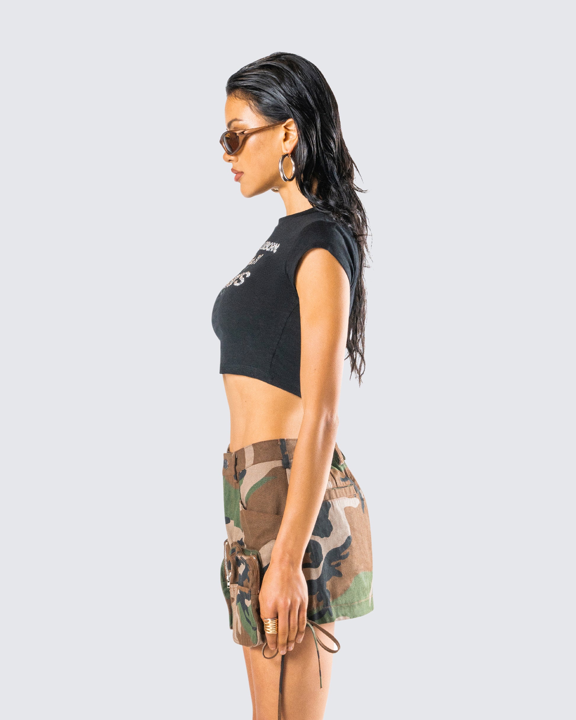 Women's black cotton top alternate angle – FINESSE