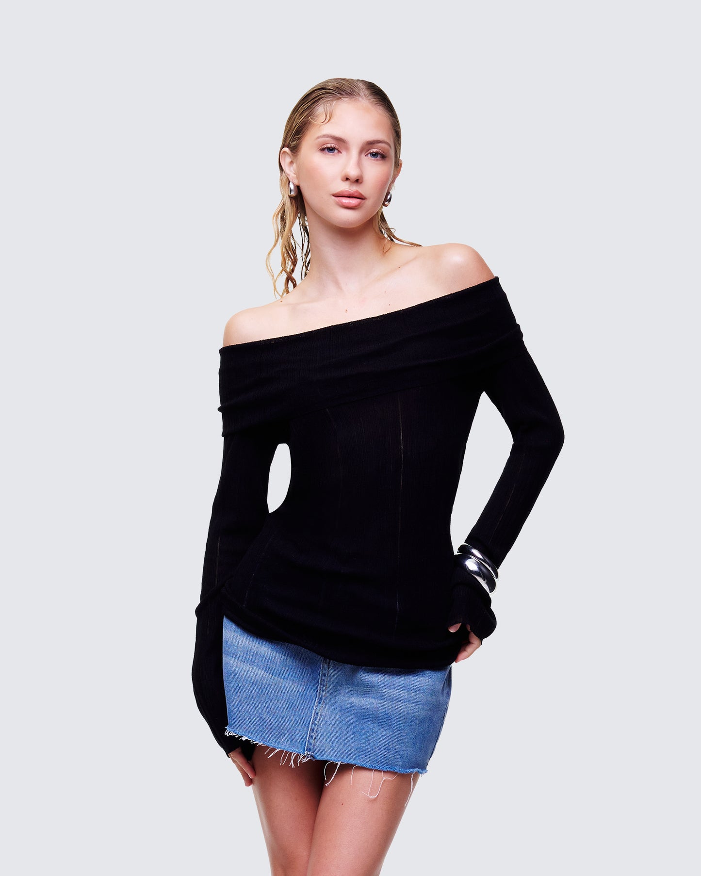 Arlina Black Fine Knit Top