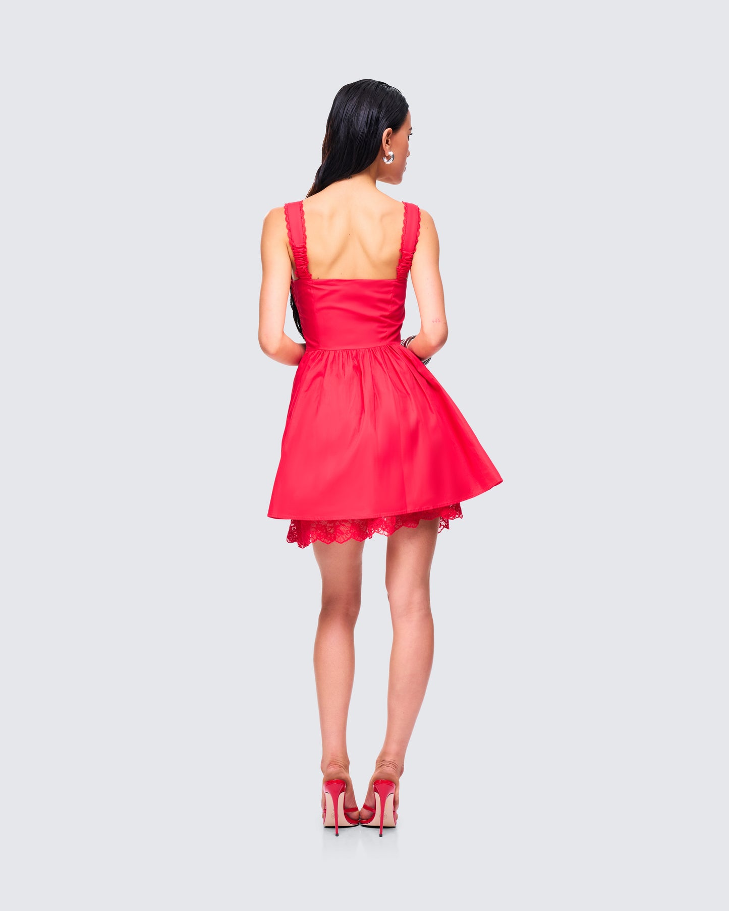 Women's red cotton mini dress alternate angle – FINESSE