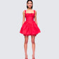 Women's red cotton mini dress close-up detail – FINESSE